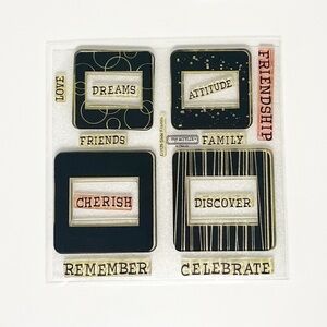 CTMH My Acrylix Stamp Set ‘Slide Frames’ with Original Snap Pouch and Sentiments